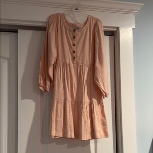 Peach Button-Front Dress